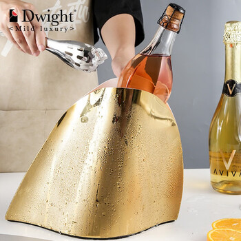 Dwight creative stainless steel ice bucket champagne bucket home party thickened large ice bucket bar ktv club beer red wine whiskey bucket gold champagne bucket 2.7l + ice clip
