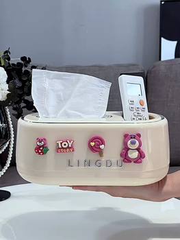 Yusenyi cute cartoon tissue box home living room high-end light luxury multi-function coffee table desktop remote control storage paper box (multi-function tissue box) pink bear