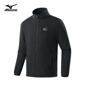Mizuno (mizuno) outdoor fleece jacket for men, travel warm, windproof, versatile and comfortable spring and autumn top, black 2xl