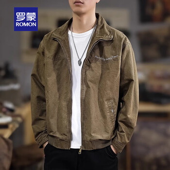 Romon jacket men's american retro pilot autumn and winter loose and trendy handsome casual plus velvet style men's work jacket coffee m (suitable for weight 95-130 pounds)