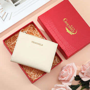 Crocodile shirt new year's gift cowhide wallet for women 20% off short ticket holder zipper coin purse for girls off-white