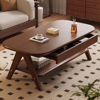 Small craftsman solid wood coffee table living room light luxury high-end 2025 new small apartment tea table double walnut 120