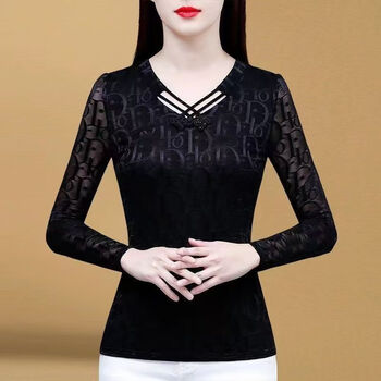 Duilan women's inner tops for women 2025 autumn and winter new versatile bottoming shirts for women autumn and winter black long-sleeved velvet lace shirt black regular xl suitable for 110-120 pounds