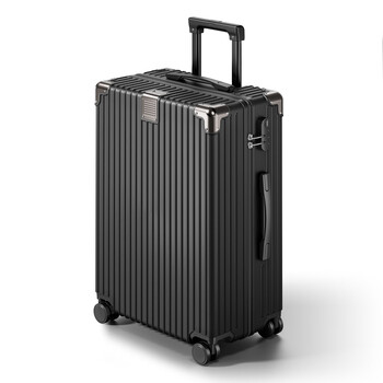 Pull back suitcase, strong and thickened travel code box, trolley case for boys and girls, aluminum frame boarding case, classic black, classic zipper style, 20 inches