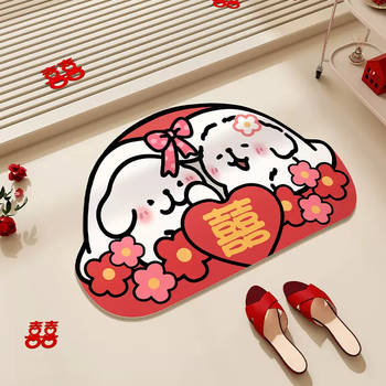 Yusenyi cartoon puppy bathroom floor mat wedding room decoration set anti-slip foot mat red festive carpet double happiness bedding dog-thick diatom mud special-shaped floor mat 40x60cm (instantly absorbs water and dries as soon as your feet touch it)