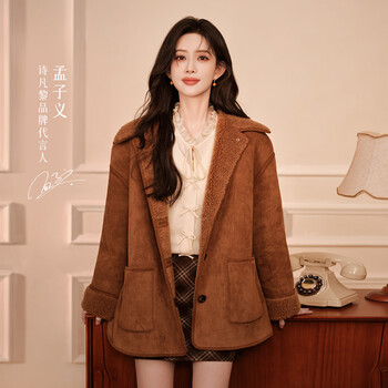 Shi fanli (s eifini) meng ziyi's same style retro versatile wool short coat 25 winter new style one hand long and slimming twilight autumn camel l