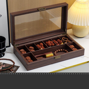 Wenwan storage box walnut bracelet walnut color bracelet large capacity dust-proof display wooden retro light wood grain leather wenwan walnut bracelet storage box