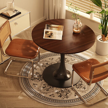 Small craftsman dining table household round dining table living room household dining table balcony leisure table and chairs tulip negotiation table walnut 100*73