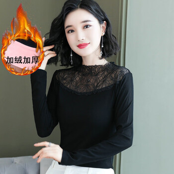 Playboy (playboy) 2026 autumn new black lace t-shirt women's long-sleeved modal bottoming shirt slim thin shirt versatile top 8265 black unlimited thread velvet thickened l extra size (130 jin-160 jin)