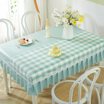 Yusenyi tablecloth waterproof and oil-proof no-wash dining table cloth coffee table cover kindergarten office desk plaid rectangular ab version green desktop width 65cmx length 120cmx skirt 25cm