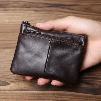 Fat donglai's same retro oil wax key bag, compact girl's hand card holder, imported technical leather home key bag, black