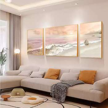 Yusenyi living room decorative painting tv sofa background wall light luxury and high-end 2025 new cream style painting hanging pink beach high-end tempered crystal porcelain surface (brushed thickened aluminum alloy frame) store manager recommended modern black frame (classic and versatile) 4-60x80120x8060x80 recommended 3.4