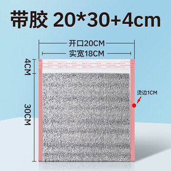 Disposable thermal bag for takeout, special for winter pizza barbecue packaging, aluminum foil and glued refrigeration bag, thickened partition..20*30+4, 100 pieces, thickness 2mm