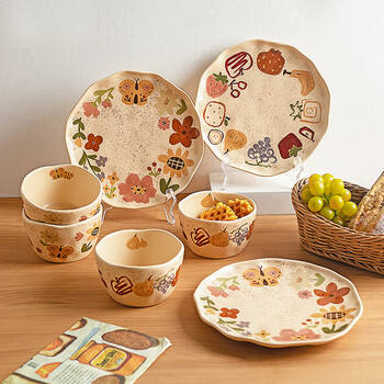 Modern housewife beautiful tableware rice bowl home 2025 new high-looking plate noodle bowl yogurt bowl for one person butterfly flower bush 8.5 inch plate