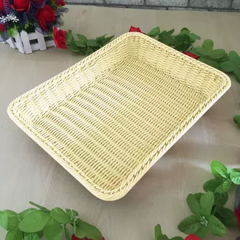 Yusenyi supermarket display rectangular rattan woven basket blue imitation bread melon and vegetable display fruit basket storage plastic basket transparent 22 cream color 60x40x10