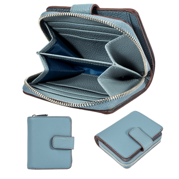 Lady cici wallet women's genuine leather card holder two-in-one short style first layer cowhide coin purse japanese local brand haze blue