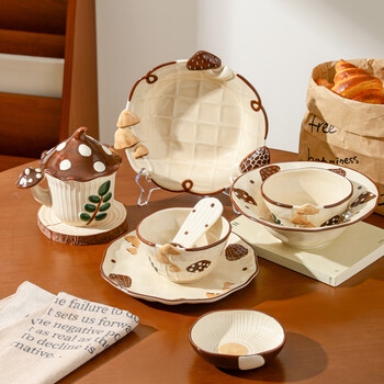 Kawashimaya mushroom rice bowl home 2025 new high-looking ceramic dish plate mug beautiful tableware 5-inch rice bowl