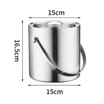 Wen yijia bar ktv stainless steel ice bucket thickened double-layer ice bucket with lid portable insulated champagne beer storage ice bucket 2.0l hand-held straight double-layer ice bucket