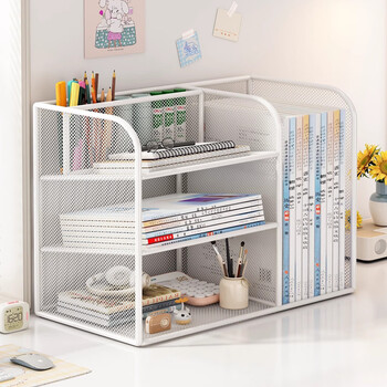 Wooden grid subject classification storage rack desktop bookshelf student desk book storage homework classification rack file bookend layered grass green-scientific classification