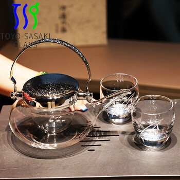 Toyo-sasaki glass japan imported oriental sasaki glass handmade flower tea cup wine glass wine pot teapot one pot and two cups set japanese imported floor stove set one pot and two cups