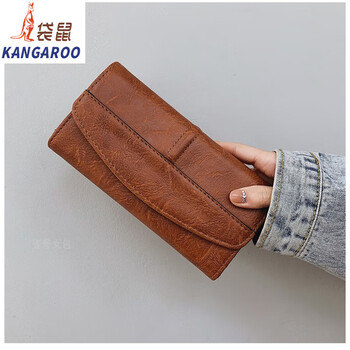 Kangaroo (kangaroo) 2025 chinese valentine's day wallet card holder all-in-one bag women's multi-functional simple long versatile soft leather large capacity wallet bag brown