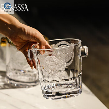 Guein crystal glass home value ice bucket champagne bucket home bar ktv commercial creative gold-painted small ice bucket engraved transparent medusa ice bucket