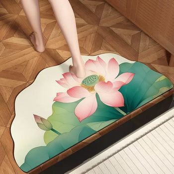 Yusenyi chinese-style bathroom floor mat lotus diatom mud absorbent mat toilet entrance door non-slip lotus bathroom carpet fuying 40x60cm (water-absorbing and quick-drying)