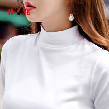 Yalu pure cotton half turtleneck bottoming shirt long-sleeved t-shirt women's slim fit inner wear 2025 new autumn and winter black women's top white-solid color s