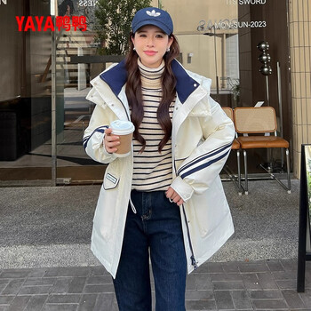 Yaya workwear mid-length down jacket women's versatile waist 2025 winter new hooded warm parka jacket