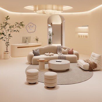 I sleep in clouds with backrest curved sofa apartment bed and breakfast clothing store beauty salon rest area reception living room new small apartment three people + caterpillar chair + coffee table + two stools lambswool (soft and cute touch)