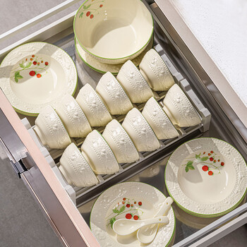 Lowe french tableware set 2025 new high-looking dishware set household bowls and plates bowls housewarming wedding gift strawberry tableware 24-piece set for 4 people no specifications