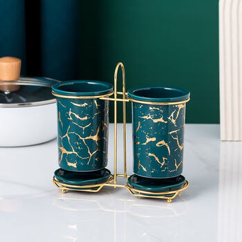 Muke nordic light luxury knife, fork and spoon storage chopstick tube kitchen storage chopstick storage box ceramic european style chopstick tube home marble pattern