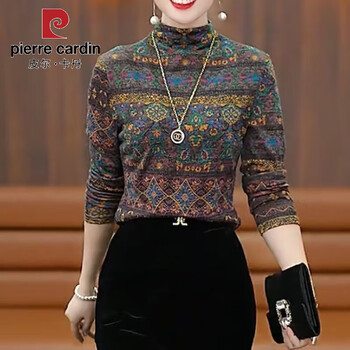 Pierre cardin bottoming shirt women's new slightly fat autumn and winter temperament versatile fashion age-reducing half turtleneck color velvet bottoming shirt top color micro velvet bottoming s 80 pounds