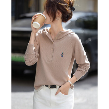 Demana stripe code autumn korean style fashion hooded embroidery loose small elastic tolerance sweatshirt women's top