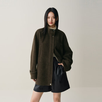 Peacebird shopping mall same style peacebird zhen mao series stand collar short wool double-sided woolen coat for women a3aaf4232 olive green m 160