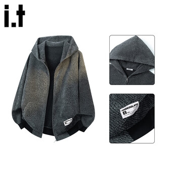 Chocoolateit trendy brand hooded jacket for men in autumn new striped high street versatile lazy style jacket for men gray xl