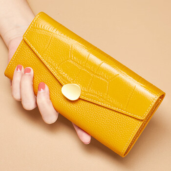 Scarecrow 2025 new yellow wallet women's long exquisite genuine leather soft first-layer cowhide small handbag for mobile phone girlfriend wife mom mother gift yellow