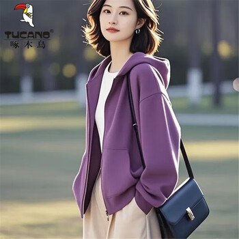 Woodpecker 2025 spring and autumn new style sweater jacket women's loose casual versatile slim casual large size korean style long sleeve top purple m 80-105 jin