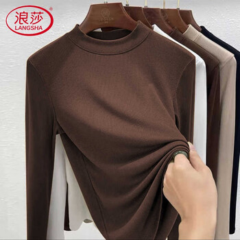 Langsha brand modal thread half turtleneck bottoming shirt for women, 2025 spring and autumn slimming long-sleeved t-shirt women's top, brown modal thread m, reference 80-100 pounds
