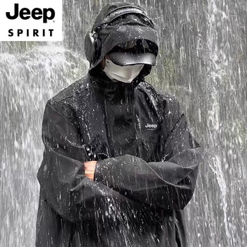 Jeep spirit black warrior charge top men's three-in-one spring and autumn work jacket outdoor windproof and waterproof mountaineering jacket same style for men and women - black single shell xs