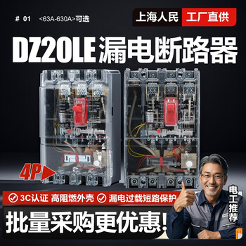 Shanghai people's dz20le leakage circuit breaker 160a250a400a630a leakage protection 4300 three-phase four-wire transparent 250a 4p
