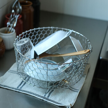 Rsrddy yuhua stone groceries hand-woven 304 stainless steel drain basket homemade dishes and sundries storage basket water silver diameter 30cm