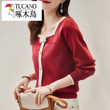 Woodpecker (tucano) knitted sweater women's spring and autumn 2025 new fashion western-style sweater long-sleeved tops bottoming shirt trend red 3xl