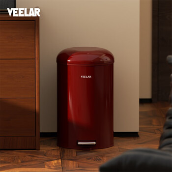 Veelar living room trash can with good appearance for home kitchen, bedroom and bathroom retro covered foot-operated 2025 new model 10l bordeaux red living room/bedroom