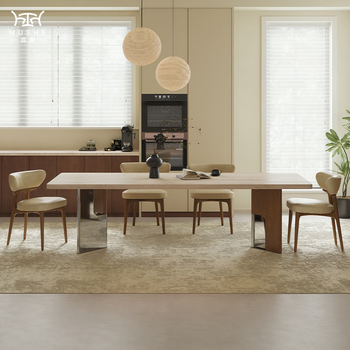 Mushe national subsidy french dining table travertine slate dining table and chairs full set of household dining table simple small apartment dining table 2m*0.8m imported travertine slate dining table + 6 chairs