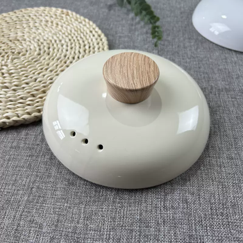 Yusenyi casserole lid, universal beige ceramic lid, single-lid crock pot casserole with lid, anti-scalding stone pot soup pot lid, household stew pot lid, light beige color, about 24cm, wood grain top with stainless steel sheet