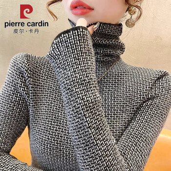 Pierre cardin double-sided german velvet turtleneck bottoming shirt for women 2025 autumn and winter new style plus velvet thickening slim slim inner warm top black brushed thin m recommended 80-95 pounds