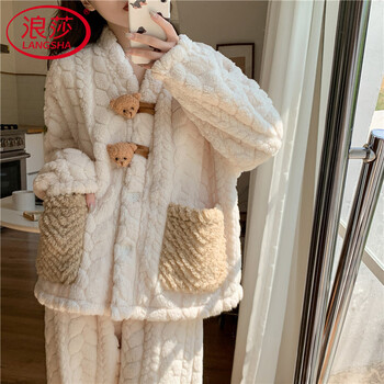 Langsha coral velvet women's pajamas women's plus velvet thickened winter new internet celebrity princess warm flannel bear home clothes