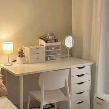Yisimu desk bedroom girls home internet celebrity computer desk dresser integrated cream style study table work desk length 100 width 60 height 75* upgraded and thickened left and right