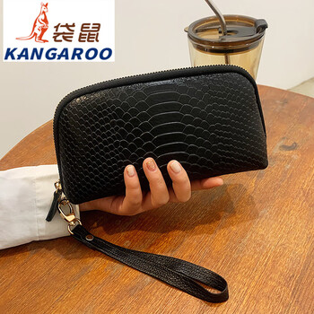Kangaroo (kangaroo) genuine leather small bag women's fashion multi-layer handbag 2025 autumn new lightweight and practical mini coin key bag black